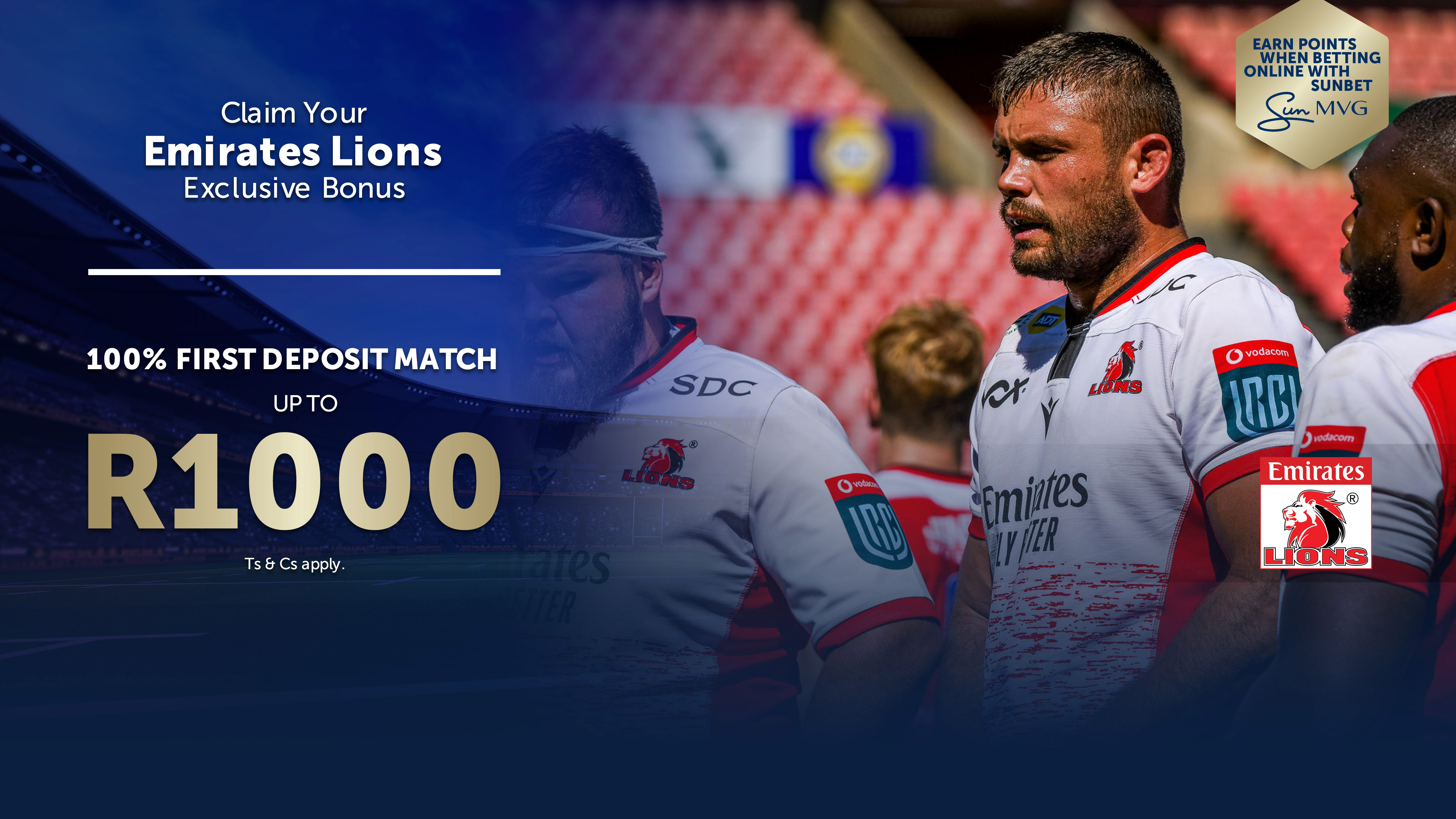 Claim Your Emirates Lions Exclusive Bonus | 100% 1st Match Deposit up to R1000 